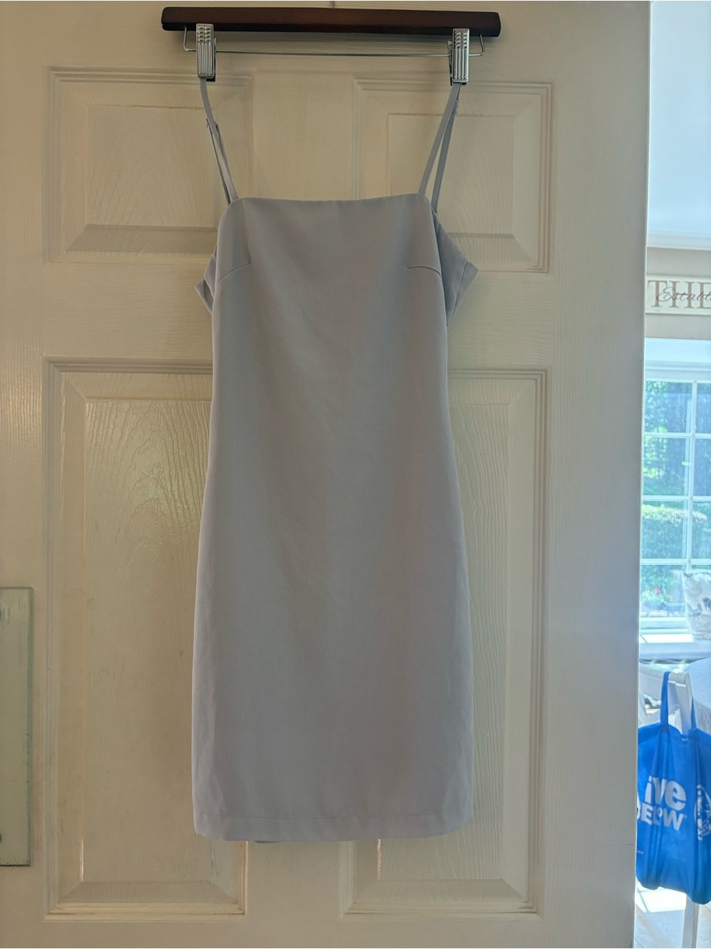 Lulus Light gray/blue Spaghetti Strap Slip Dress with cute tie in the back.